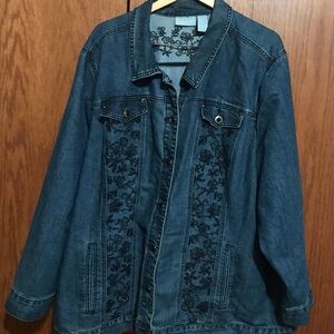 Woman’s Liz & Me Size 4X Embroidered Denim Jacket Pockets Buttons